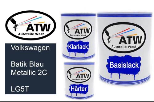 Volkswagen, Batik Blau Metallic 2C, LG5T: 1L Lackdose + 1L Klarlack + 500ml Härter - Set, von ATW Autoteile West.